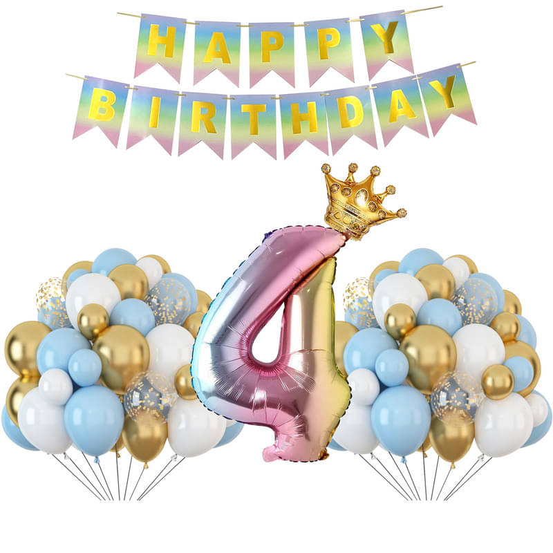 CRAZYKART Rainbow Shade Number Crown Theme Fourth 4th Birthday Decoration Items For Boys Party Decoration Kit Balloon Combo Pack Of 38 Pcs Multicolor CRAZYKART Rainbow Shade Number Crown Theme Fourth 4th Birthday Decoration Items For Boys Party Decoration Kit Balloon Combo Pack Of 38 Pcs Multicolor