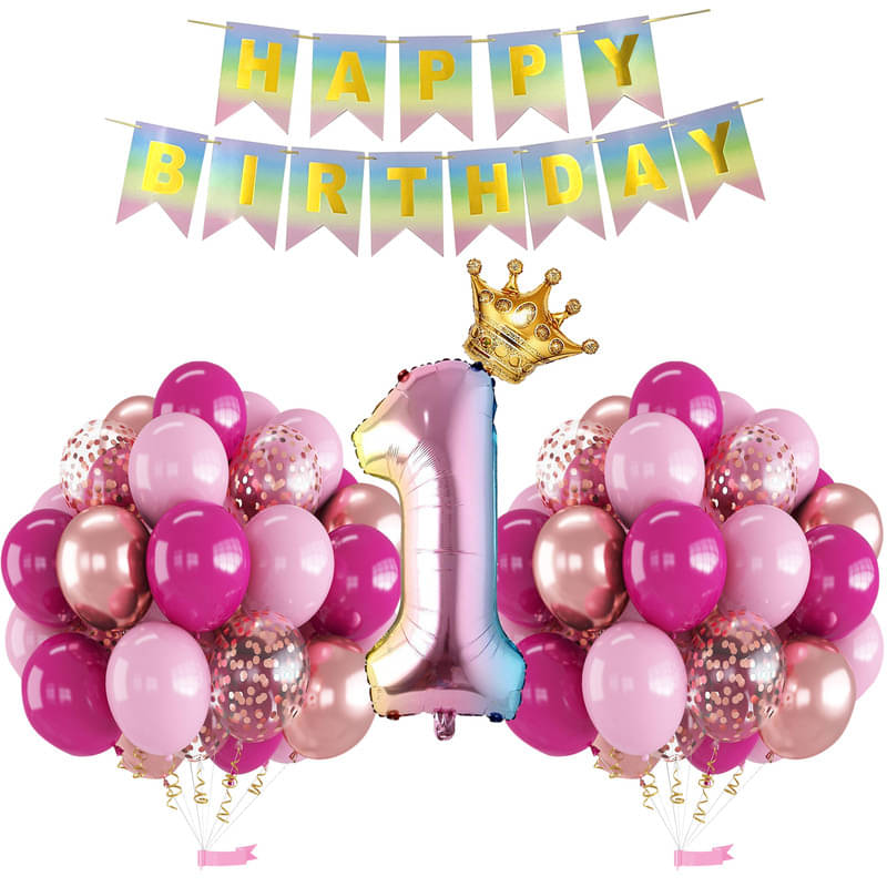     			CRAZYKART Rainbow Shade Number Crown Theme First 1st Birthday Decoration Items For Girls Party Decoration Kit Balloon Combo Pack Of 38 Pcs Multicolor