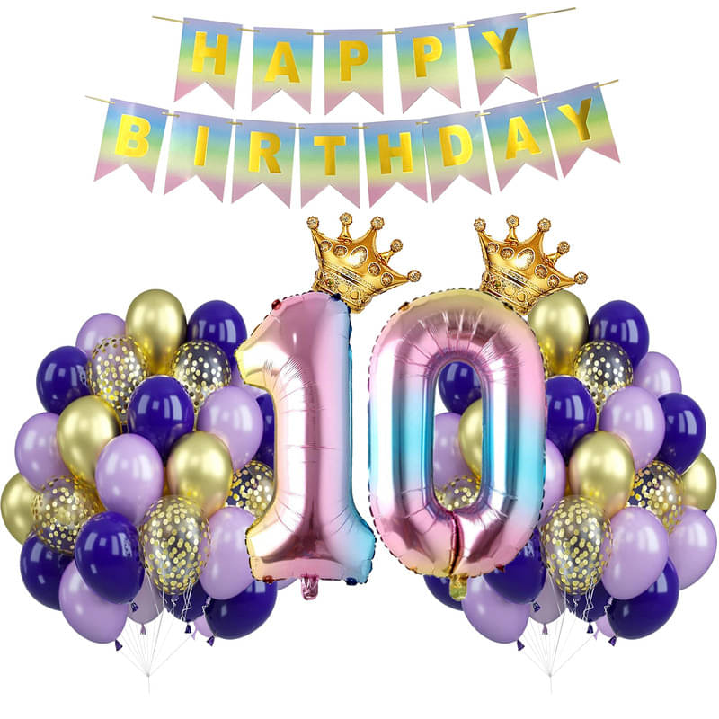 CRAZYKART Rainbow Shade Number Crown Theme Tenth 10th Birthday Decoration Items For Girls Party Decoration Kit Balloon Combo Pack Of 39 Pcs Multicolor CRAZYKART Rainbow Shade Number Crown Theme Tenth 10th Birthday Decoration Items For Girls Party Decoration Kit Balloon Combo Pack Of 39 Pcs Multicolor