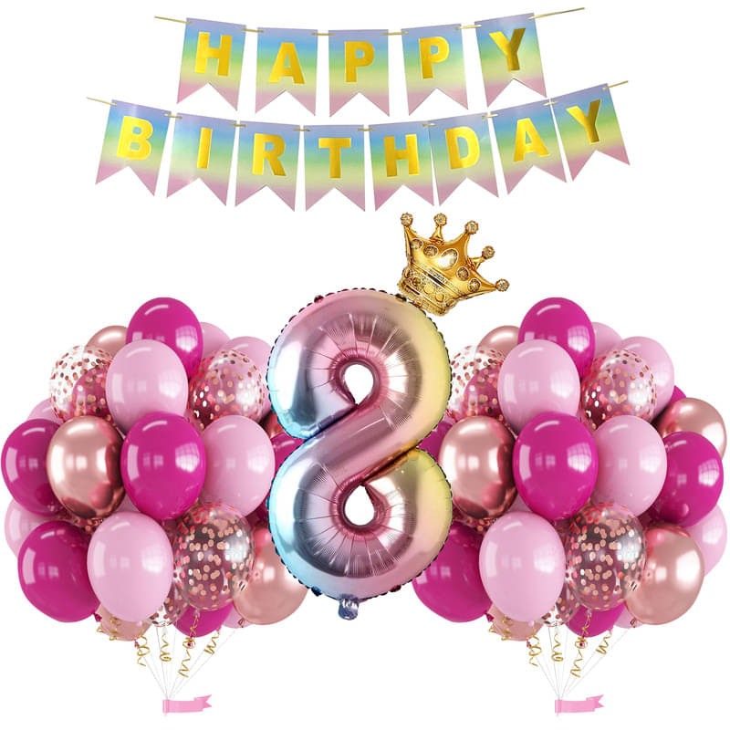 CRAZYKART Rainbow Shade Number Crown Theme Eighth 8th Birthday Decoration Items For Girls Party Decoration Kit Balloon Combo Pack Of 38 Pcs Multicolor CRAZYKART Rainbow Shade Number Crown Theme Eighth 8th Birthday Decoration Items For Girls Party Decoration Kit Balloon Combo Pack Of 38 Pcs Multicolor