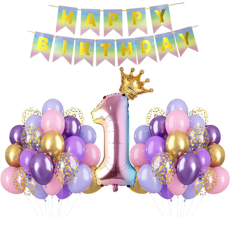     			CRAZYKART Rainbow Shade Number Crown Theme First 1st Birthday Decoration Items For Girls Party Decoration Kit Balloon Combo Pack Of 48 Pcs Multicolor