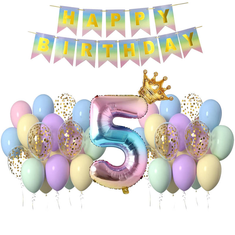 CRAZYKART Rainbow Shade Number Crown Theme Fifth 5th Birthday Decoration Items For Girls Party Decoration Kit Balloon Combo Pack Of 38 Pcs Multicolor CRAZYKART Rainbow Shade Number Crown Theme Fifth 5th Birthday Decoration Items For Girls Party Decoration Kit Balloon Combo Pack Of 38 Pcs Multicolor