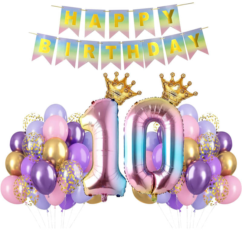 CRAZYKART Rainbow Shade Number Crown Theme Tenth 10th Birthday Decoration Items For Girls Party Decoration Kit Balloon Combo Pack Of 49 Pcs Multicolor CRAZYKART Rainbow Shade Number Crown Theme Tenth 10th Birthday Decoration Items For Girls Party Decoration Kit Balloon Combo Pack Of 49 Pcs Multicolor
