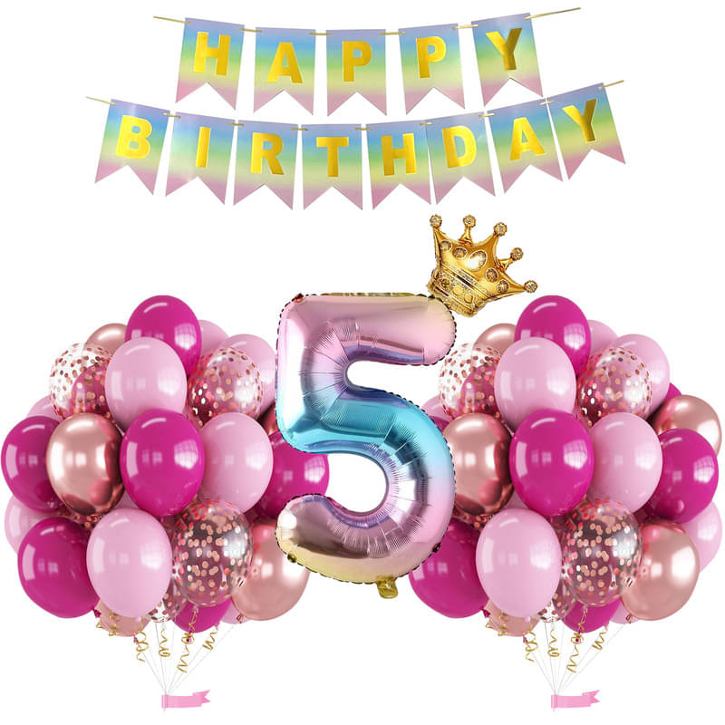 CRAZYKART Rainbow Shade Number Crown Theme Fifth 5th Birthday Decoration Items For Girls Party Decoration Kit Balloon Combo Pack Of 38 Pcs Multicolor CRAZYKART Rainbow Shade Number Crown Theme Fifth 5th Birthday Decoration Items For Girls Party Decoration Kit Balloon Combo Pack Of 38 Pcs Multicolor