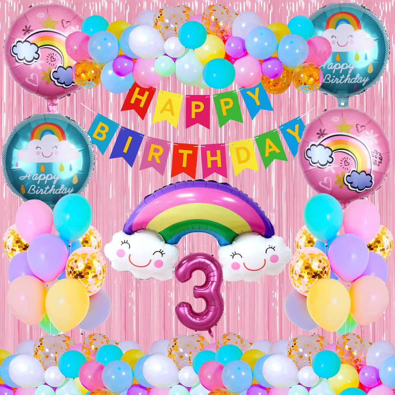     			CRAZYKART Rainbow Theme Third 3rd Birthday Decoration Items For Girls Party Decoration Kit Balloon Combo Pack Of 39 Pcs Multicolor