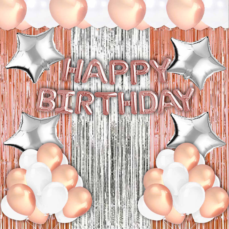    			CRAZYKART Silver Star Theme  Birthday Decoration Items For Girls Party Decoration Kit Balloon Combo Pack Of 39 Pcs Rose Gold