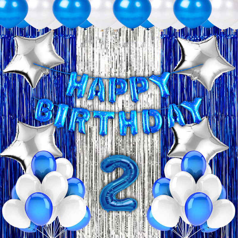 CRAZYKART Silver Star Theme Second 2nd Birthday Decoration Items For Boys Party Decoration Kit Balloon Combo Pack Of 40 Pcs Blue CRAZYKART Silver Star Theme Second 2nd Birthday Decoration Items For Boys Party Decoration Kit Balloon Combo Pack Of 40 Pcs Blue