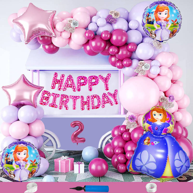 CRAZYKART Sofia Theme Second 2nd Birthday Decoration Items For Girls Party Decoration Kit Balloon Combo Pack Of 85 Pcs Pink CRAZYKART Sofia Theme Second 2nd Birthday Decoration Items For Girls Party Decoration Kit Balloon Combo Pack Of 85 Pcs Pink