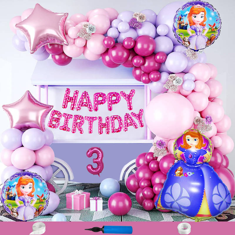 CRAZYKART Sofia Theme Third 3rd Birthday Decoration Items For Girls Party Decoration Kit Balloon Combo Pack Of 85 Pcs Pink CRAZYKART Sofia Theme Third 3rd Birthday Decoration Items For Girls Party Decoration Kit Balloon Combo Pack Of 85 Pcs Pink