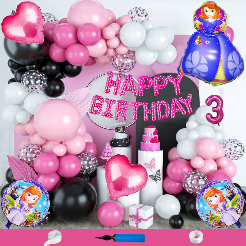 CRAZYKART Sofia Theme Third 3rd Birthday Decoration Items For Girls Party Decoration Kit Balloon Combo Pack Of 115 Pcs Pink CRAZYKART Sofia Theme Third 3rd Birthday Decoration Items For Girls Party Decoration Kit Balloon Combo Pack Of 115 Pcs Pink