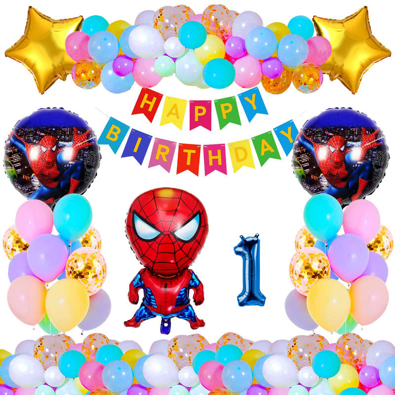     			CRAZYKART Spiderman Theme First 1st Birthday Decoration Items For Boys Party Decoration Kit Balloon Combo Pack Of 37 Pcs Blue