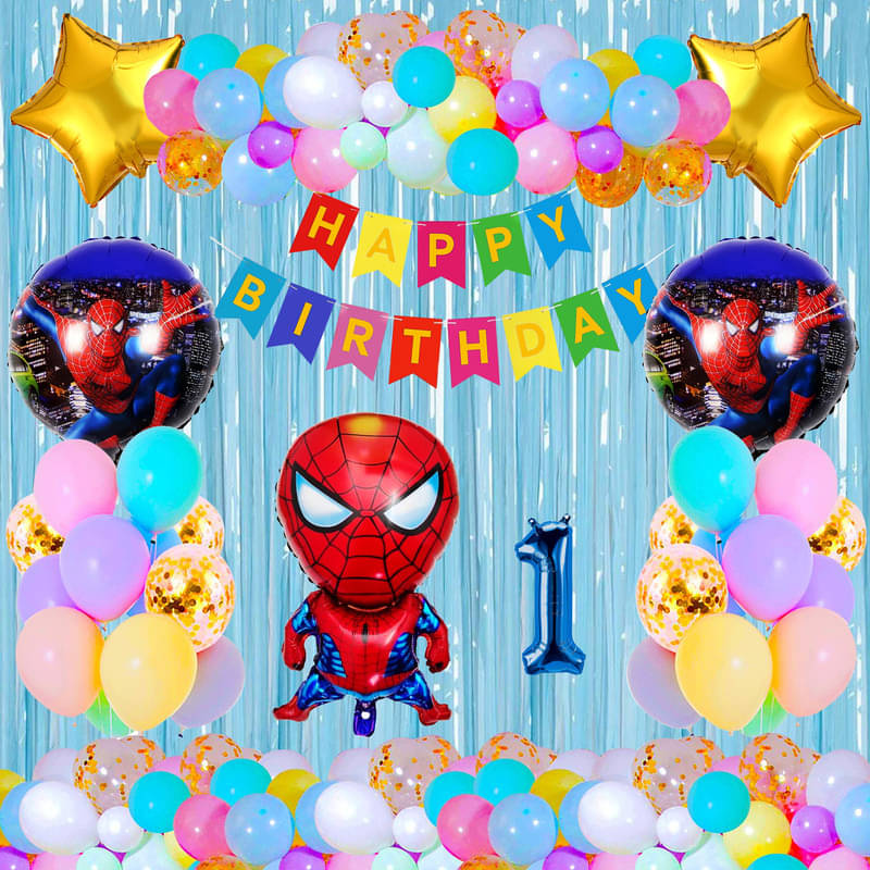 CRAZYKART Spiderman Theme First 1st Birthday Decoration Items For Boys Party Decoration Kit Balloon Combo Pack Of 39 Pcs Blue     			CRAZYKART Spiderman Theme First 1st Birthday Decoration Items For Boys Party Decoration Kit Balloon Combo Pack Of 39 Pcs Blue