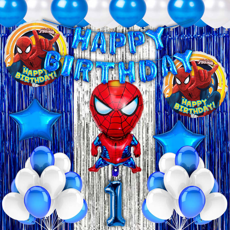 CRAZYKART Spiderman Theme First 1st Birthday Decoration Items For Boys Party Decoration Kit Balloon Combo Pack Of 40 Pcs Blue     			CRAZYKART Spiderman Theme First 1st Birthday Decoration Items For Boys Party Decoration Kit Balloon Combo Pack Of 40 Pcs Blue