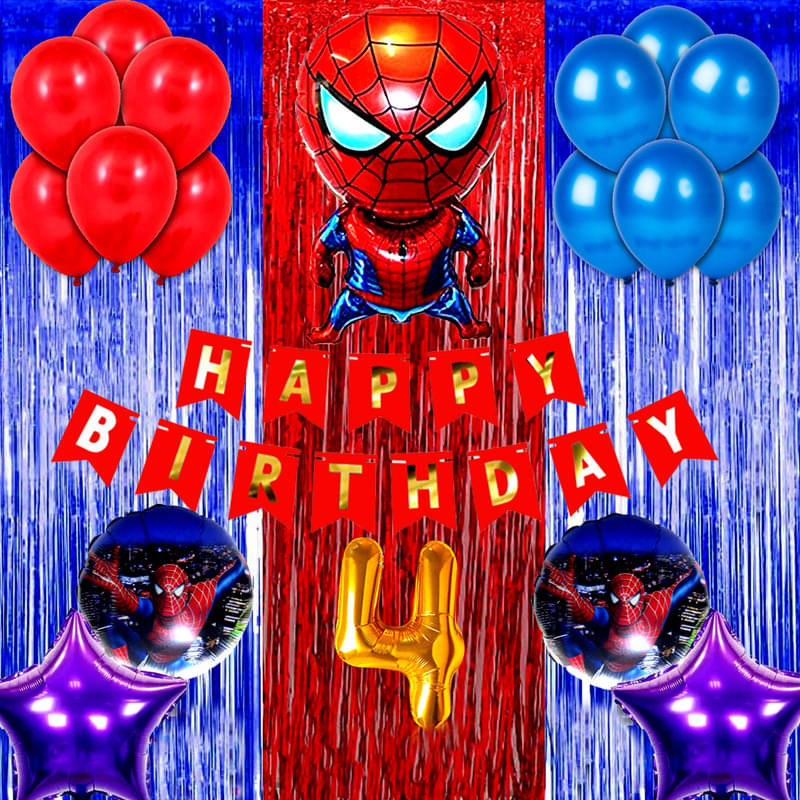     			CRAZYKART Spiderman Theme Fourth 4th Birthday Decoration Items For Boys Party Decoration Kit Balloon Combo Pack Of 40 Pcs Blue