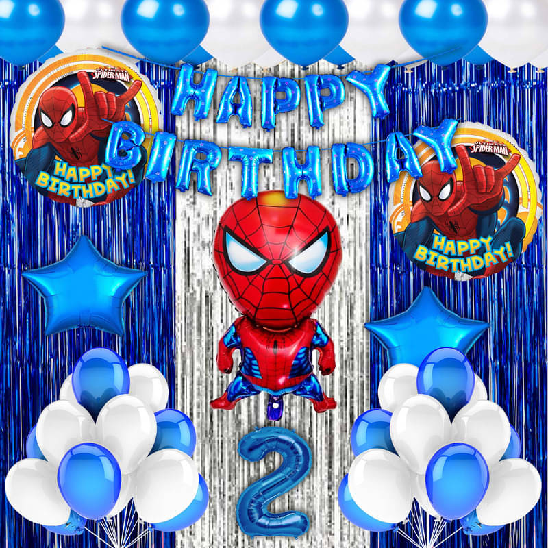     			CRAZYKART Spiderman Theme Second 2nd Birthday Decoration Items For Boys Party Decoration Kit Balloon Combo Pack Of 40 Pcs Blue