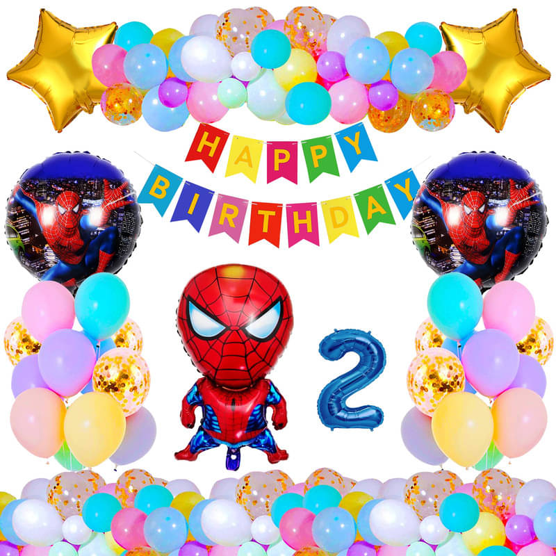     			CRAZYKART Spiderman Theme Second 2nd Birthday Decoration Items For Boys Party Decoration Kit Balloon Combo Pack Of 37 Pcs Blue