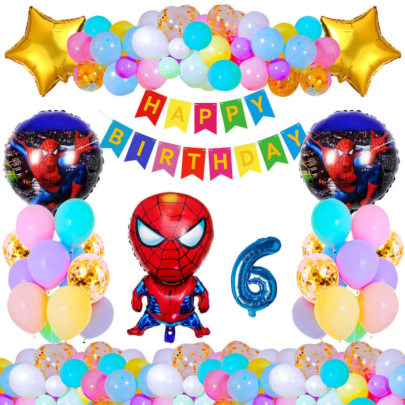     			CRAZYKART Spiderman Theme Sixth 6th Birthday Decoration Items For Boys Party Decoration Kit Balloon Combo Pack Of 37 Pcs Blue
