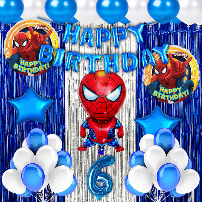 CRAZYKART Spiderman Theme Sixth 6th Birthday Decoration Items For Boys Party Decoration Kit Balloon Combo Pack Of 40 Pcs Blue     			CRAZYKART Spiderman Theme Sixth 6th Birthday Decoration Items For Boys Party Decoration Kit Balloon Combo Pack Of 40 Pcs Blue