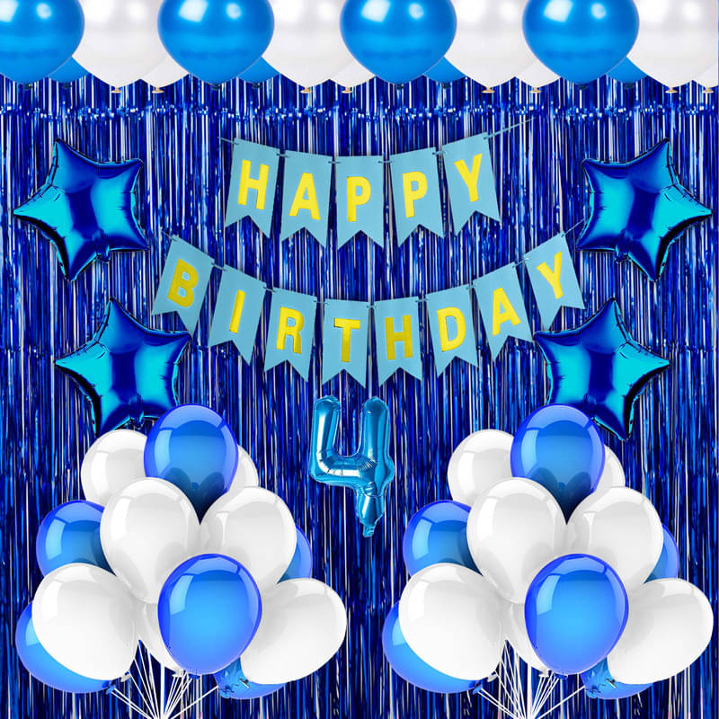 CRAZYKART Star Theme Fourth 4th Birthday Decoration Items For Boys Party Decoration Kit Balloon Combo Pack Of 28 Pcs Blue CRAZYKART Star Theme Fourth 4th Birthday Decoration Items For Boys Party Decoration Kit Balloon Combo Pack Of 28 Pcs Blue