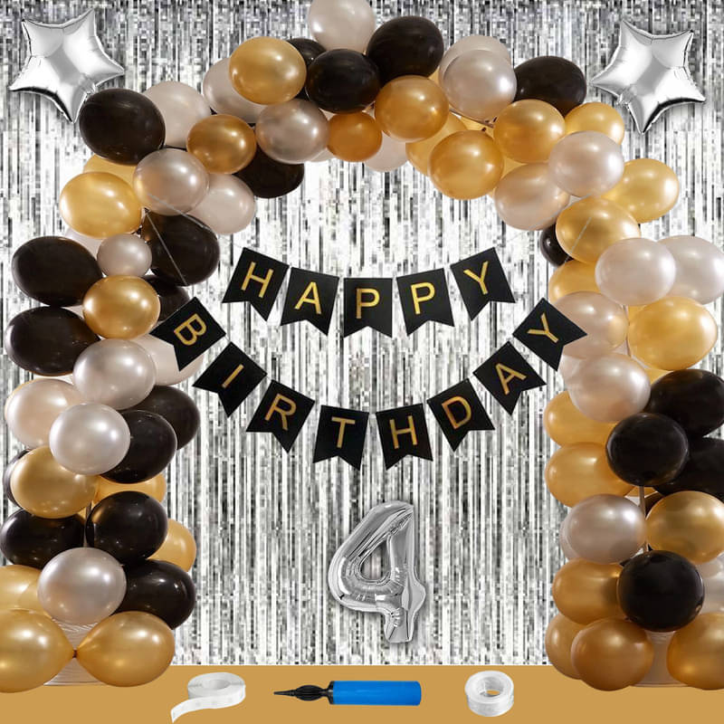     			CRAZYKART Star Theme Fourth 4th Birthday Decoration Items For Boys Party Decoration Kit Balloon Combo Pack Of 69 Pcs Silver