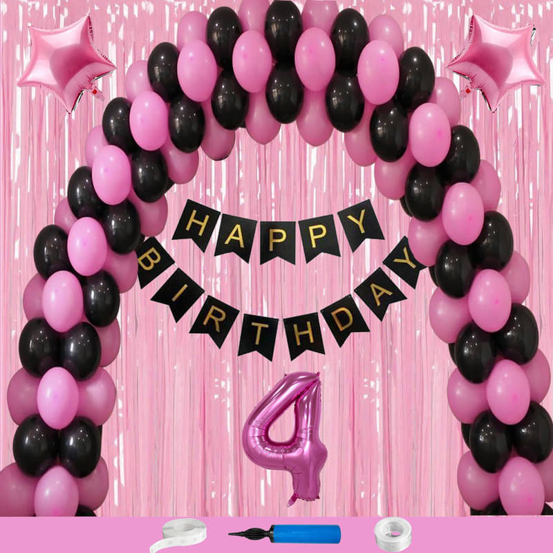     			CRAZYKART Star Theme Fourth 4th Birthday Decoration Items For Girls Party Decoration Kit Balloon Combo Pack Of 69 Pcs Pink