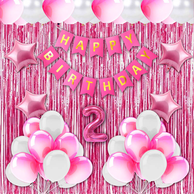CRAZYKART Star Theme Second 2nd Birthday Decoration Items For Girls Party Decoration Kit Balloon Combo Pack Of 28 Pcs Pink     			CRAZYKART Star Theme Second 2nd Birthday Decoration Items For Girls Party Decoration Kit Balloon Combo Pack Of 28 Pcs Pink