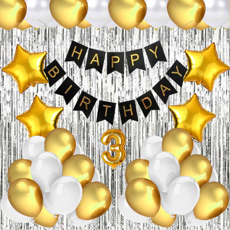 CRAZYKART Star Theme Third 3rd Birthday Decoration Items For Boys Party Decoration Kit Balloon Combo Pack Of 28 Pcs Silver CRAZYKART Star Theme Third 3rd Birthday Decoration Items For Boys Party Decoration Kit Balloon Combo Pack Of 28 Pcs Silver
