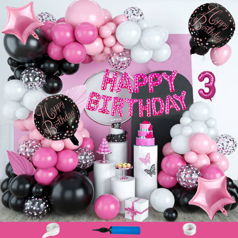 CRAZYKART Star Theme Third 3rd Birthday Decoration Items For Girls Party Decoration Kit Balloon Combo Pack Of 114 Pcs Pink CRAZYKART Star Theme Third 3rd Birthday Decoration Items For Girls Party Decoration Kit Balloon Combo Pack Of 114 Pcs Pink