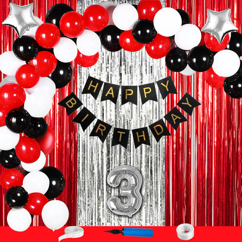     			CRAZYKART Star Theme Third 3rd Birthday Decoration Items For Girls Party Decoration Kit Balloon Combo Pack Of 70 Pcs Red