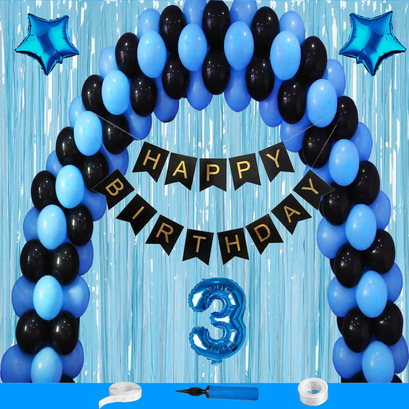 CRAZYKART Star Theme Third 3rd Birthday Decoration Items For Boys Party Decoration Kit Balloon Combo Pack Of 69 Pcs Blue     			CRAZYKART Star Theme Third 3rd Birthday Decoration Items For Boys Party Decoration Kit Balloon Combo Pack Of 69 Pcs Blue