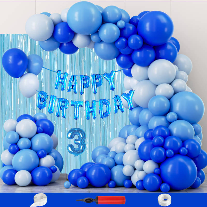     			CRAZYKART  Theme Third 3rd Birthday Decoration Items For Boys Party Decoration Kit Balloon Combo Pack Of 107 Pcs Blue
