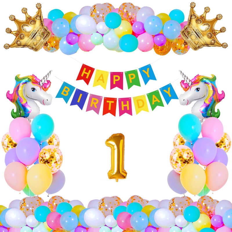CRAZYKART Unicorn Crown Theme First 1st Birthday Decoration Items For Boys Party Decoration Kit Balloon Combo Pack Of 36 Pcs Gold CRAZYKART Unicorn Crown Theme First 1st Birthday Decoration Items For Boys Party Decoration Kit Balloon Combo Pack Of 36 Pcs Gold