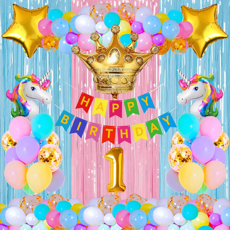 CRAZYKART Unicorn Crown Theme First 1st Birthday Decoration Items For Boys Party Decoration Kit Balloon Combo Pack Of 40 Pcs Gold CRAZYKART Unicorn Crown Theme First 1st Birthday Decoration Items For Boys Party Decoration Kit Balloon Combo Pack Of 40 Pcs Gold