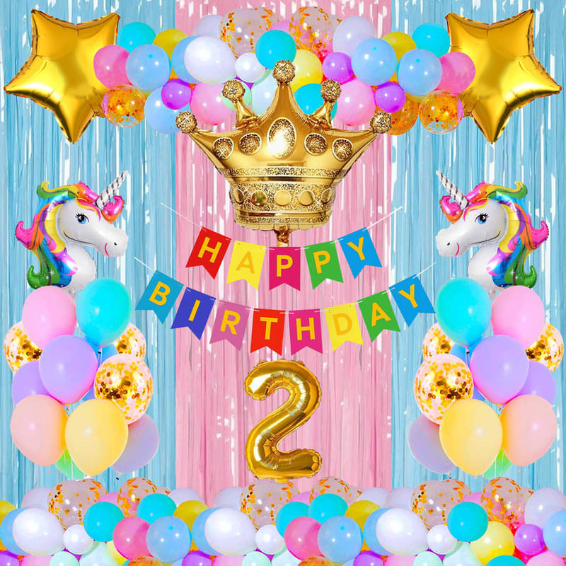     			CRAZYKART Unicorn Crown Theme Second 2nd Birthday Decoration Items For Boys Party Decoration Kit Balloon Combo Pack Of 40 Pcs Gold