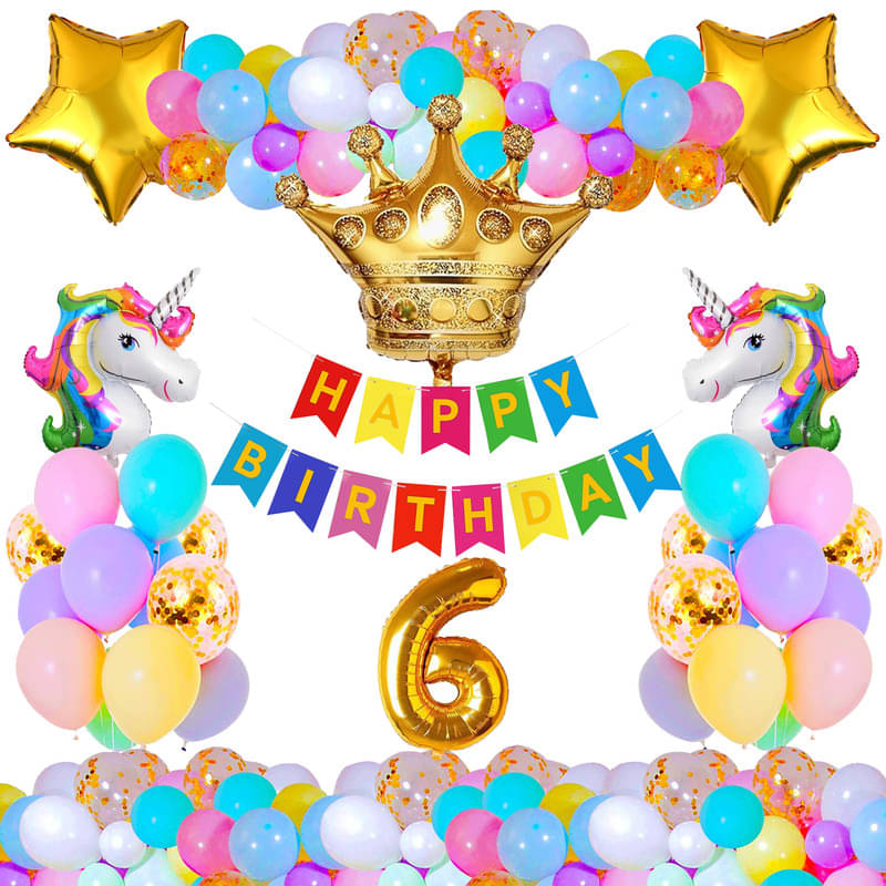     			CRAZYKART Unicorn Crown Theme Sixth 6th Birthday Decoration Items For Boys Party Decoration Kit Balloon Combo Pack Of 37 Pcs Gold