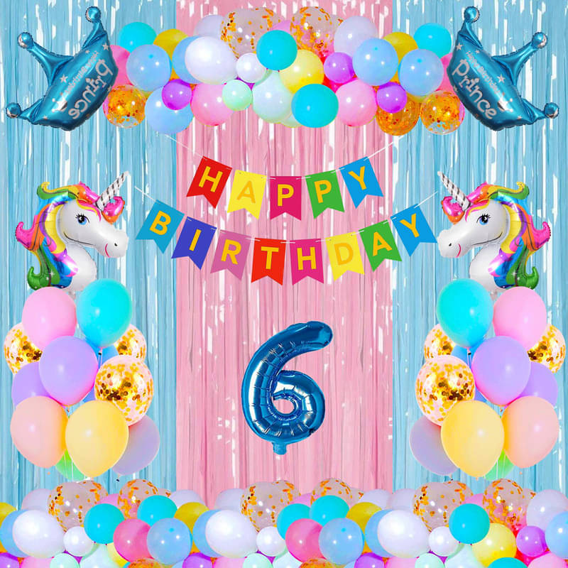     			CRAZYKART Unicorn Prince Crown Theme Sixth 6th Birthday Decoration Items For Boys Party Decoration Kit Balloon Combo Pack Of 39 Pcs Blue