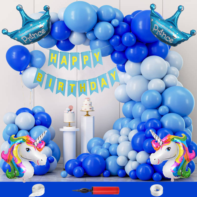     			CRAZYKART Unicorn Prince Crown Theme  Birthday Decoration Items For Boys Party Decoration Kit Balloon Combo Pack Of 108 Pcs Blue