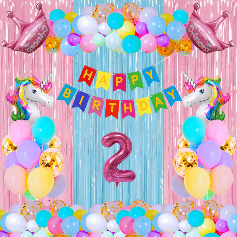     			CRAZYKART Unicorn Princess Crown Theme Second 2nd Birthday Decoration Items For Girls Party Decoration Kit Balloon Combo Pack Of 39 Pcs Pink