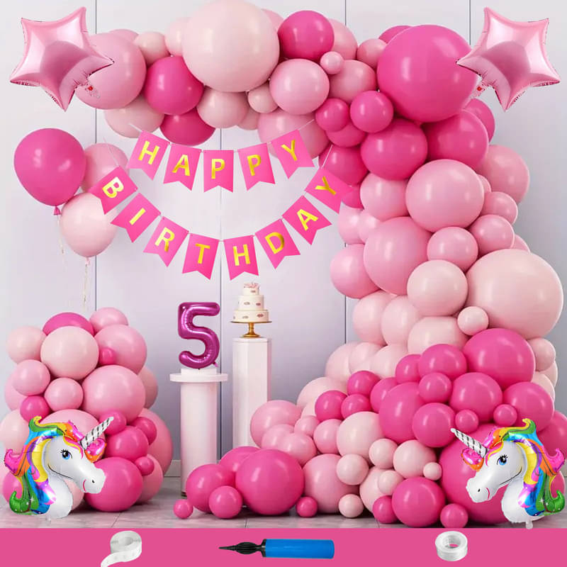 CRAZYKART Unicorn Star Theme Fifth 5th Birthday Decoration Items For Girls Party Decoration Kit Balloon Combo Pack Of 109 Pcs Pink CRAZYKART Unicorn Star Theme Fifth 5th Birthday Decoration Items For Girls Party Decoration Kit Balloon Combo Pack Of 109 Pcs Pink