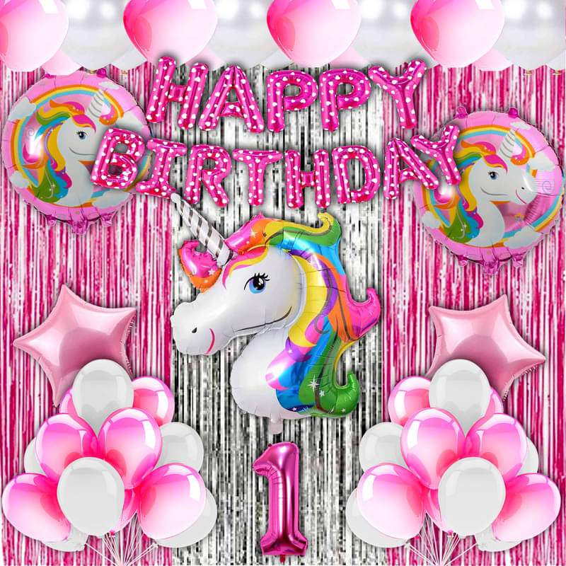 CRAZYKART Unicorn Theme First 1st Birthday Decoration Items For Girls Party Decoration Kit Balloon Combo Pack Of 40 Pcs Pink CRAZYKART Unicorn Theme First 1st Birthday Decoration Items For Girls Party Decoration Kit Balloon Combo Pack Of 40 Pcs Pink