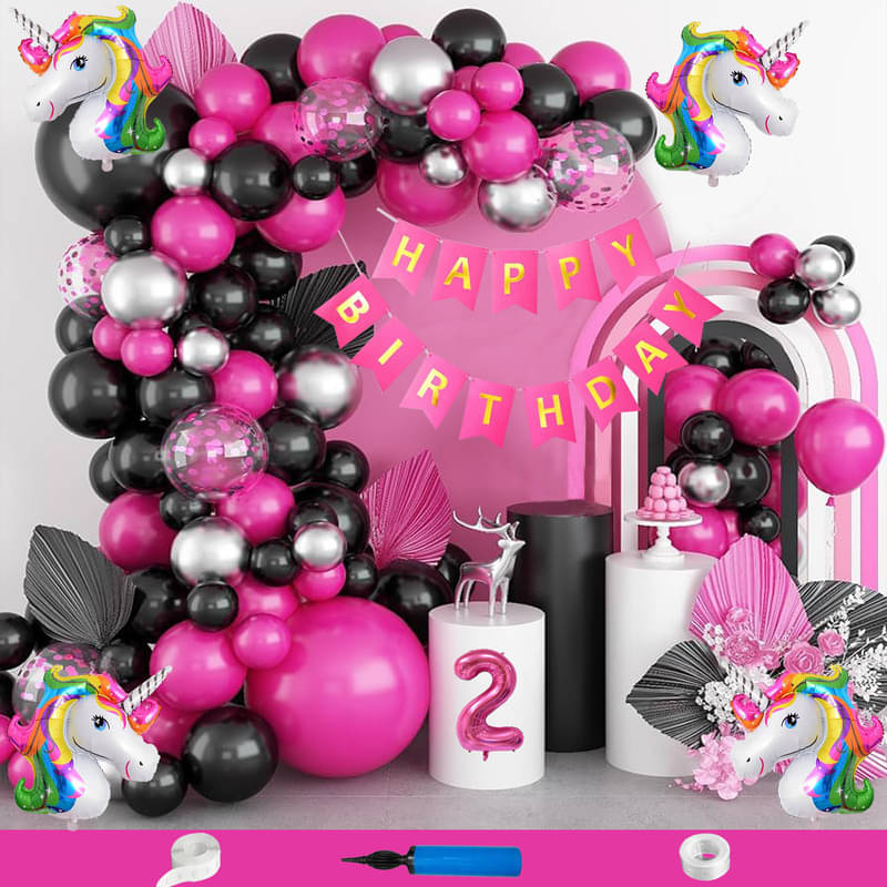 CRAZYKART Unicorn Theme Second 2nd Birthday Decoration Items For Girls Party Decoration Kit Balloon Combo Pack Of 89 Pcs Pink CRAZYKART Unicorn Theme Second 2nd Birthday Decoration Items For Girls Party Decoration Kit Balloon Combo Pack Of 89 Pcs Pink