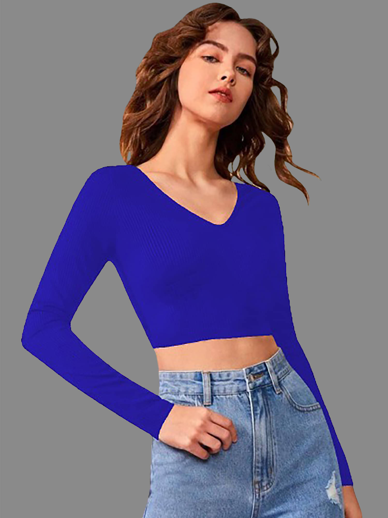 Dream Beauty Fashion Women's Polyester Crop Top ( Blue ) Dream Beauty Fashion Women's Polyester Crop Top ( Blue )