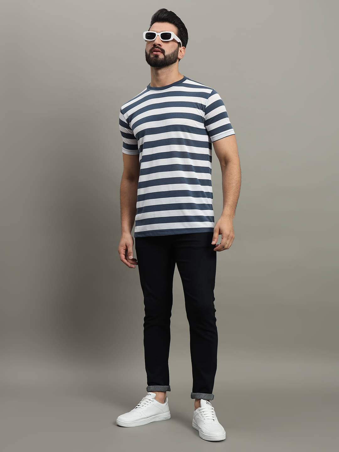 GET GOLF Cotton Blend Regular Fit Striped Half Sleeves Men's Round T-Shirt - Blue ( Pack of 1 ) GET GOLF Cotton Blend Regular Fit Striped Half Sleeves Men's Round T-Shirt - Blue ( Pack of 1 )