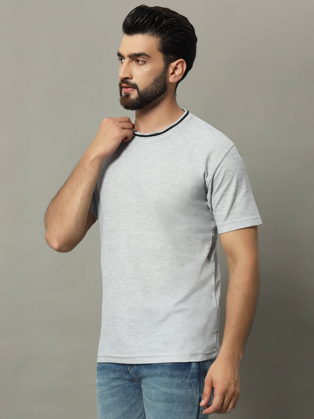     			GET GOLF Cotton Blend Regular Fit Self Design Half Sleeves Men's Round T-Shirt - Grey ( Pack of 1 )