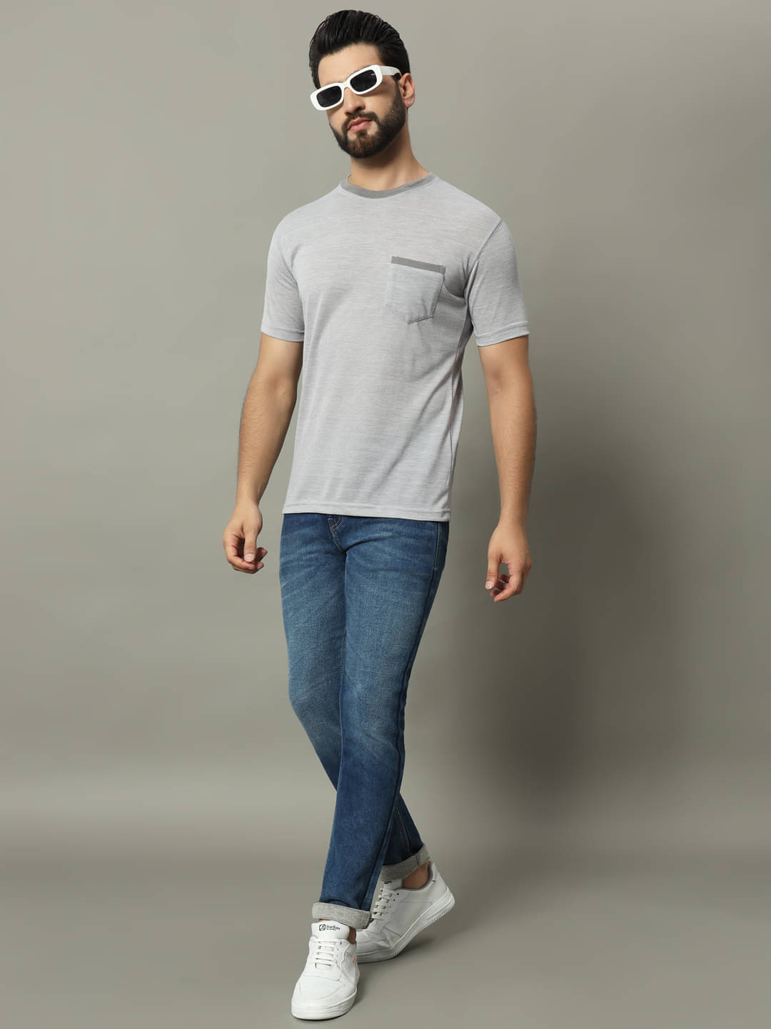     			GET GOLF Cotton Blend Regular Fit Self Design Half Sleeves Men's Round T-Shirt - Grey ( Pack of 1 )