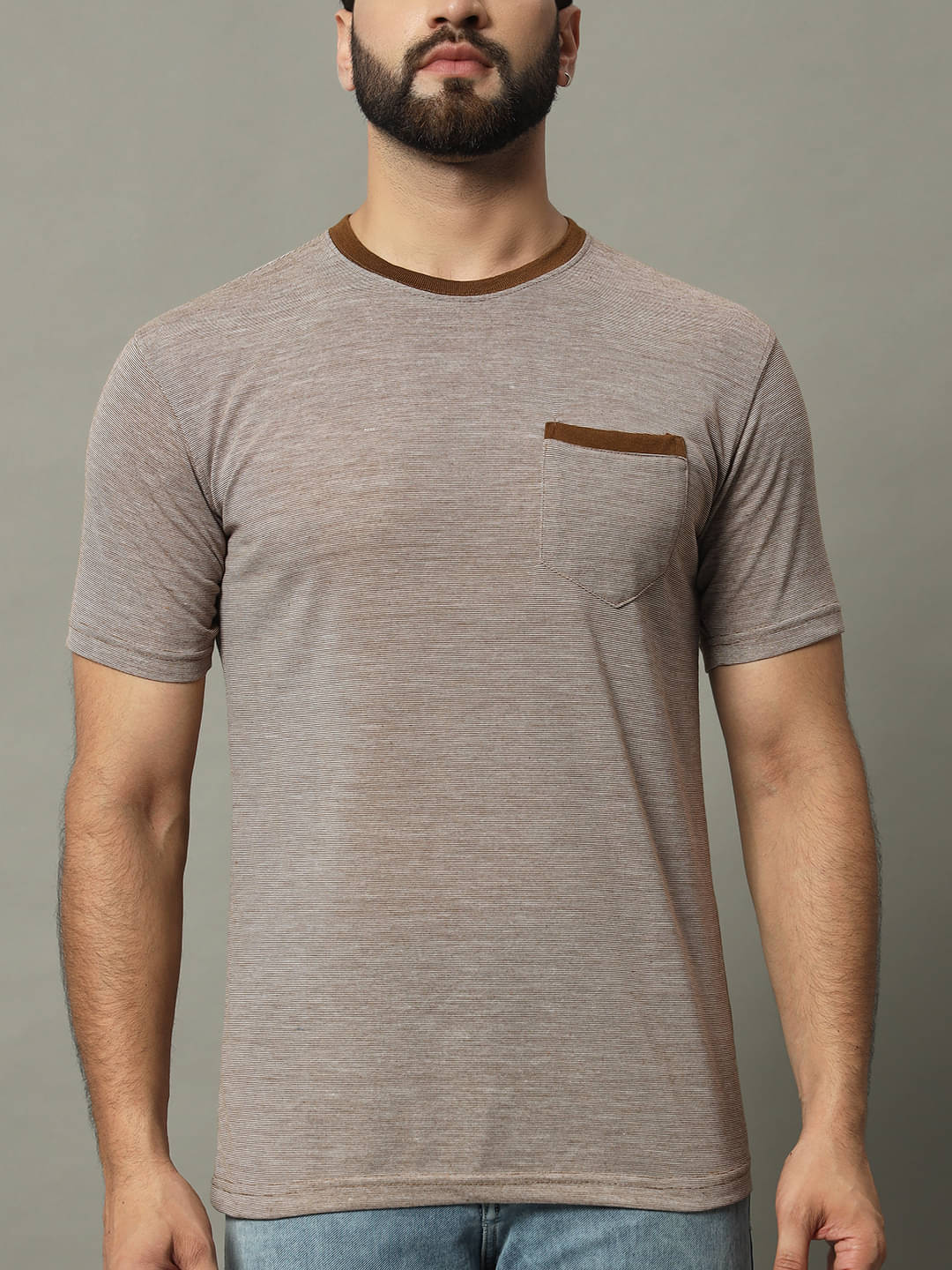     			GET GOLF Cotton Blend Regular Fit Self Design Half Sleeves Men's Round T-Shirt - Brown ( Pack of 1 )