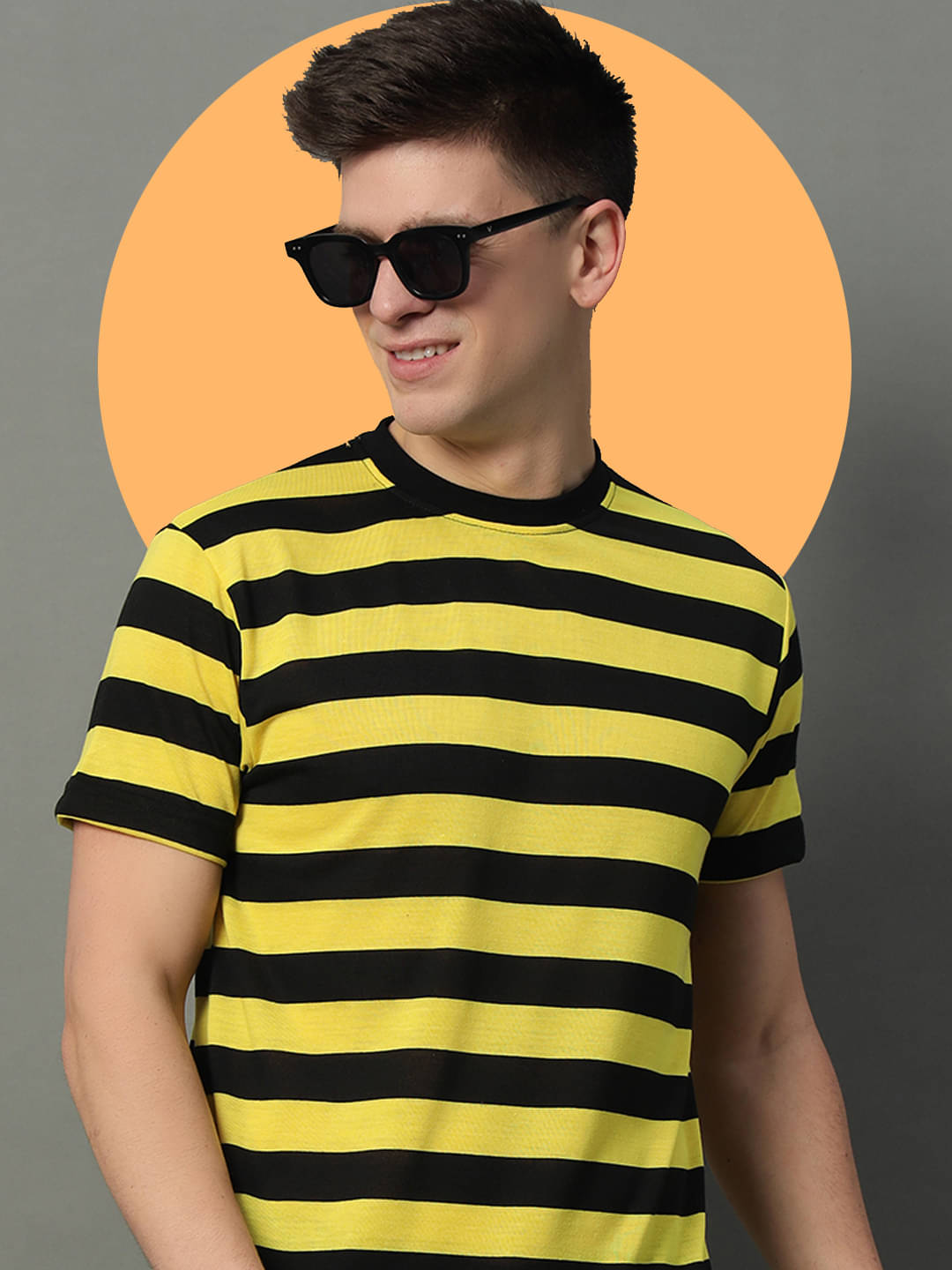     			GET GOLF Cotton Blend Regular Fit Striped Half Sleeves Men's Round T-Shirt - Yellow ( Pack of 1 )