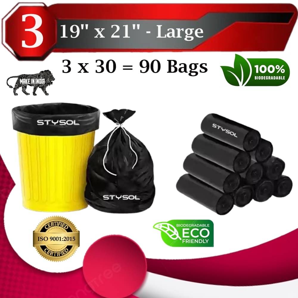     			Garbage Bags 19 X 21 inch Medium Size | Dustbin Bags| Black Colour 90 bags (3 Roll)
