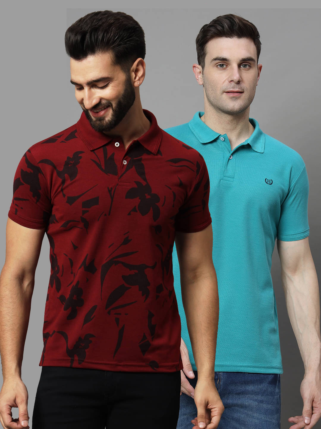 Hushbucks Pack of 2 Cotton Blend Regular Fit Printed Half Sleeves Men's Polo T Shirt ( Maroon ) Hushbucks Pack of 2 Cotton Blend Regular Fit Printed Half Sleeves Men's Polo T Shirt ( Maroon )