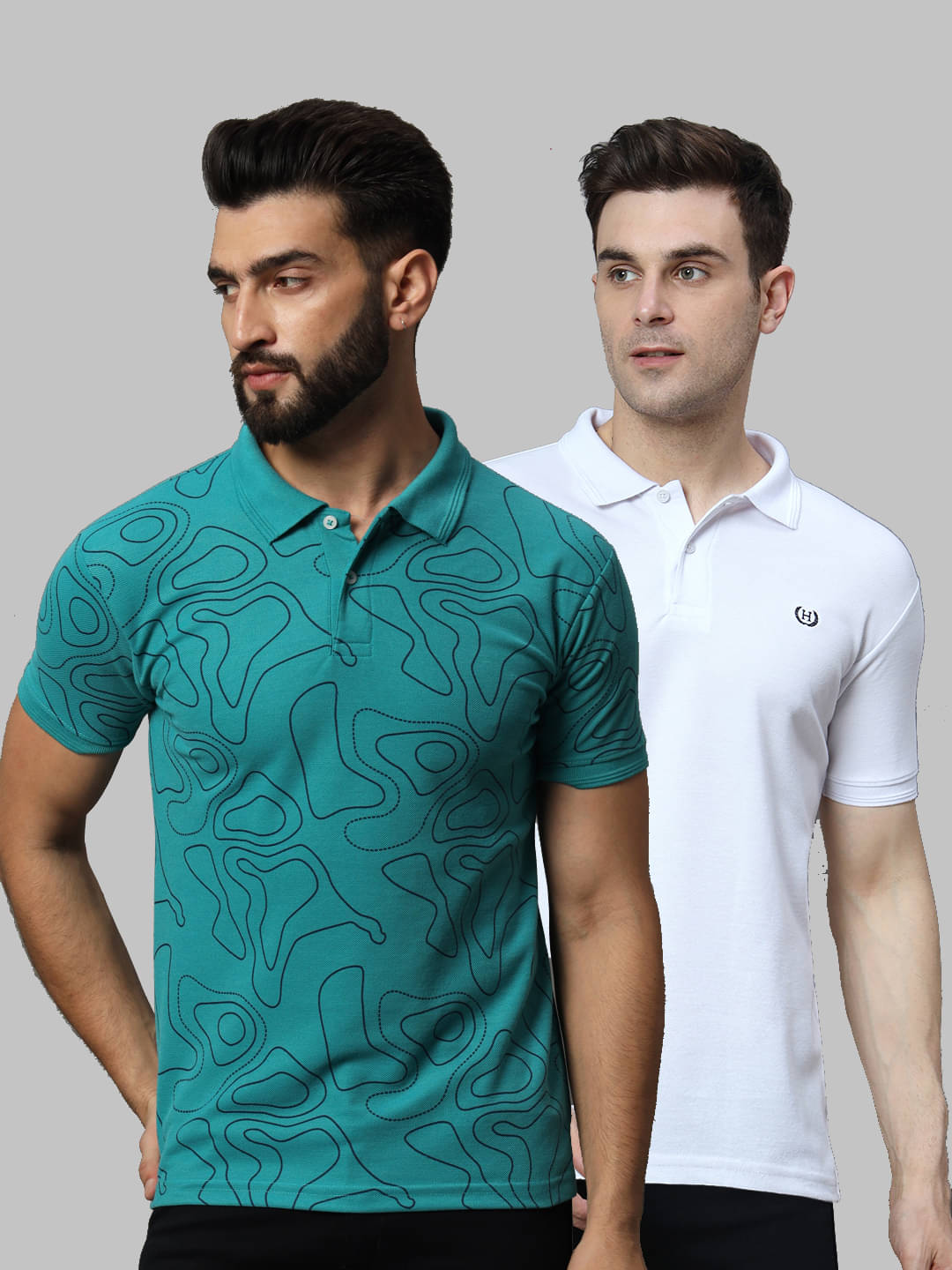 Hushbucks Pack of 2 Cotton Blend Regular Fit Printed Half Sleeves Men's Polo T Shirt ( Teal Blue ) Hushbucks Pack of 2 Cotton Blend Regular Fit Printed Half Sleeves Men's Polo T Shirt ( Teal Blue )